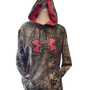 Under Armour Camo Pullover Hoodie with Pink Logo and Pink Lined Hood